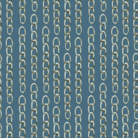 Watercolor silver Chains seamless pattern. Design for fabric, wallpaper, wrapping paper, background
