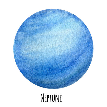 Neptune Planet of the Solar System watercolor isolated illustration on white background. Outer Space planet hand drawn. Our galaxy astronomy education materialの写真素材