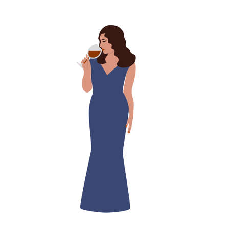 Girl with a glass of wineのイラスト素材