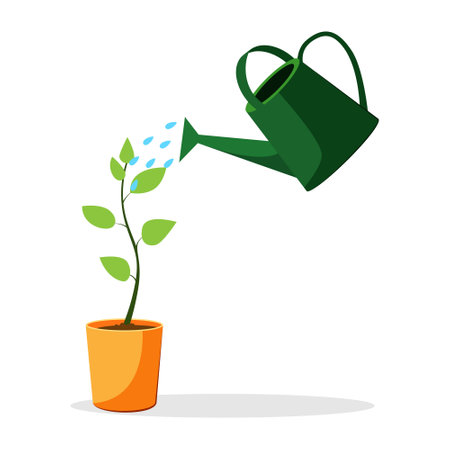 Watering can with plant vector icon. flat designのイラスト素材