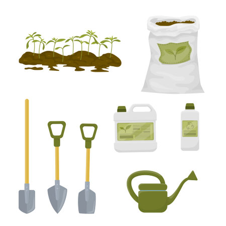 Garden icons set, cartoon styleのイラスト素材