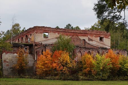 Russia, St. Petersburg, September 28, 2019, Alexander Park. The picture shows the abandoned ruins of the Chinese Theater in Alexander Park, the destruction of ancient cultural monumentsのeditorial素材