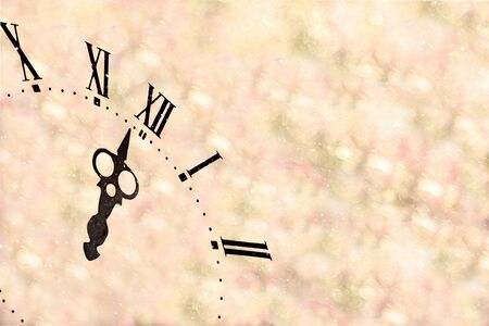 Five minutes to twelve. Christmas and New Year background with a Roman clock, holiday eve against...