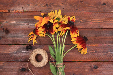 Autumn flower arrangement, abstract background flat lay, minimal holiday concept. Mother's day card,...