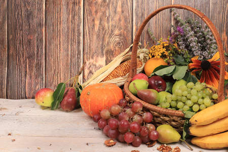 Healthy natural food, vegan diet.Happy Thanksgiving concept, Autumn background with seasonal autumn...