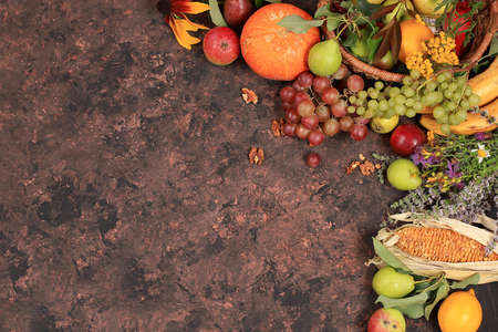 Healthy natural food, vegan diet.Happy Thanksgiving concept, Autumn background with seasonal autumn...
