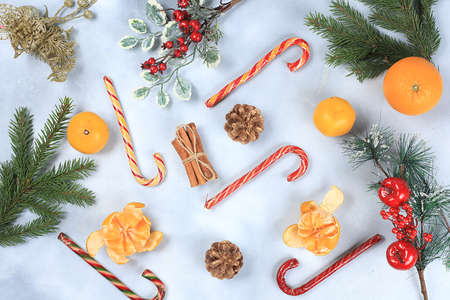Christmas decorations, postcard, banner for showing, Happy New Year 2021 background with fir...