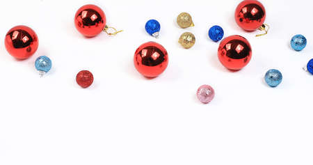 Christmas composition with decorations and toys, greeting card, minimal holiday concept, modern new...