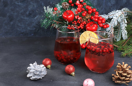 Strong alcoholic or non-alcoholic cranberry and cinnamon spiced cocktail.の写真素材