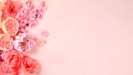 Spring or summer flower composition, still life, banner, minimal holiday concept. Greeting card for...