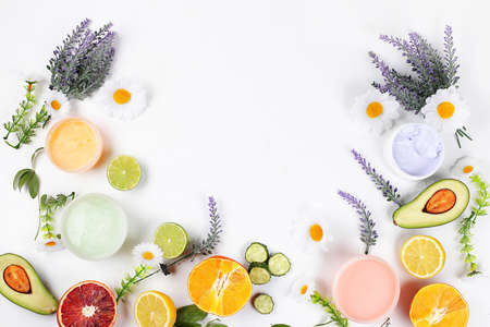 Spa and wellness composition with place for text, with cream, natural organic ingredients for beauty treatments, aromatherapy and skin care, lifestyle concept, invitation and advertising card,の写真素材