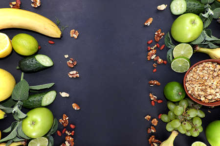 Vegetables, fruits, juices and cocktails on a light background flat lay. The concept of healthy and natural nutrition for weight loss, lifestyle, detox diet,の写真素材