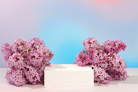 Abstract floral arrangement with purple lilac flowers banner. Creative template for your design....