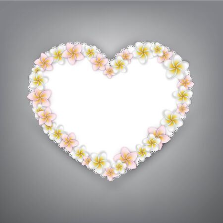 Plumeria (frangipani) flowers over white paper heart.のイラスト素材