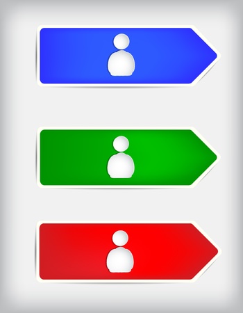 Colored arrows and shapes of people on a gray background. のイラスト素材