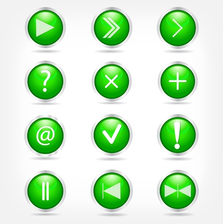 A set of green glass buttons with arrows and math signs. のイラスト素材