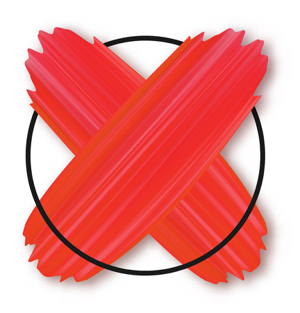 White background with red cross of paint brush strokes. Vector paper illustration.のイラスト素材