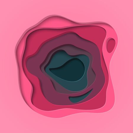Pink 3D abstract card with paper cut shapes. Vector design illustration.のイラスト素材