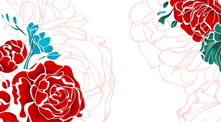 White background with red peonies flowers ornament. Vector paper illustration.のイラスト素材