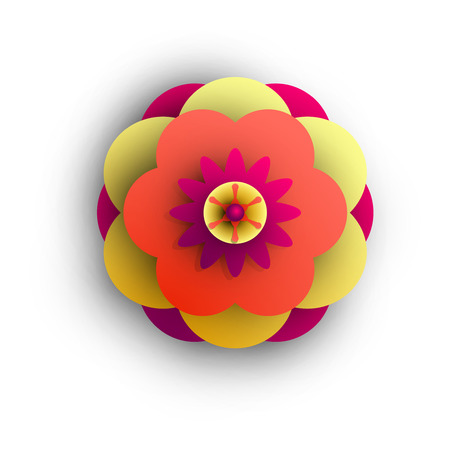 Yellow and orange 3d flower isolated on white background. Vector top view illustration.のイラスト素材