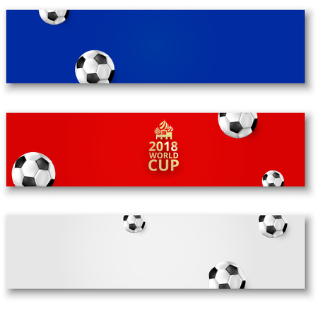Blue, red and white football banners with soccer balls. Vector sport illustration.のイラスト素材