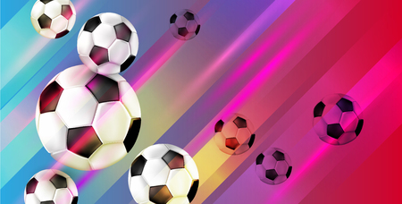 Bright colorful football background with soccer balls. Vector sport illustration.のイラスト素材