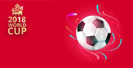 Red football 2018 background with soccer ball. Vector sport illustration.のイラスト素材