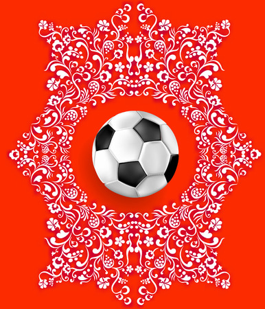 Red football background with soccer balls. Vector illustration.のイラスト素材