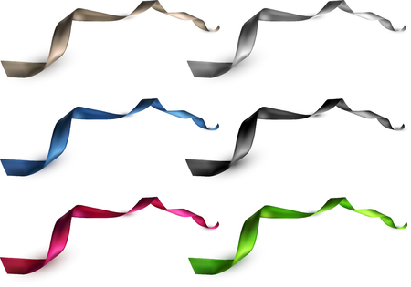 Set of colorful realistic decorative satin ribbons for gift isolated on white. Vector illustration.のイラスト素材