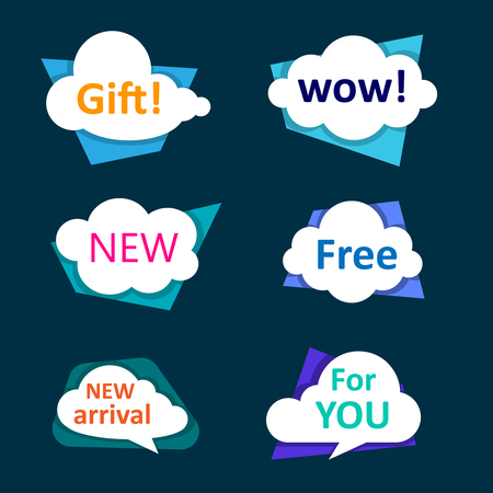 White shoppind cloud labels isolated on blue background. Vector illustration.のイラスト素材