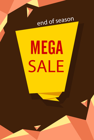 Yellow and brown mega sale end of season poster. Vector paper illustration.のイラスト素材