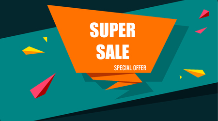 Orange and green super sale special offer background. Vector paper illustration.のイラスト素材
