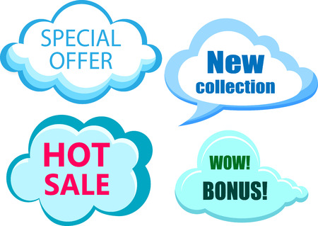 Blue shoppind cloud labels isolated on white background. Vector illustration.のイラスト素材