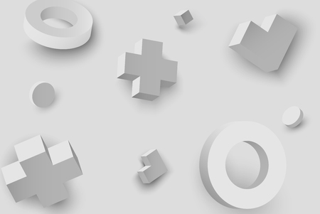 Grey background with 3d geometric figures pattern. Vector isometric illustration.のイラスト素材