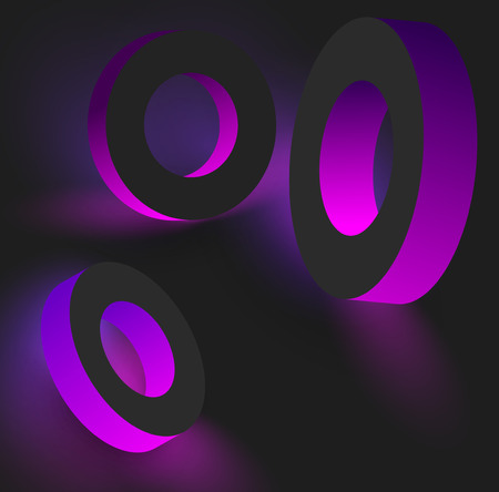 Pink shiny geometric 3d rings on grey background. Vector illustration.のイラスト素材
