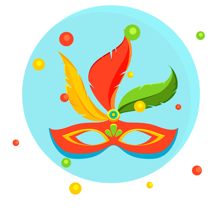 Blue round carnival background with colour decorative mask. Vector illustration.のイラスト素材