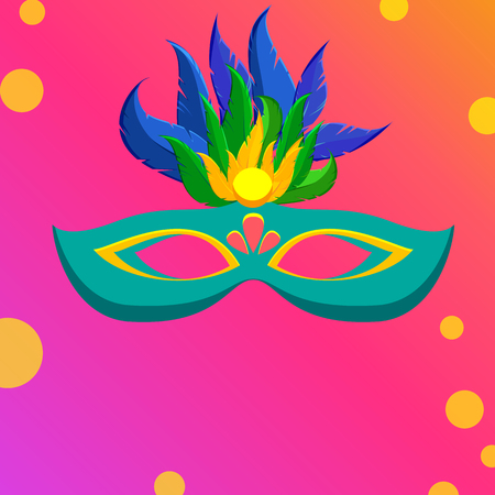 Pink festive carnival background with bright colour mask. Vector illustration.のイラスト素材