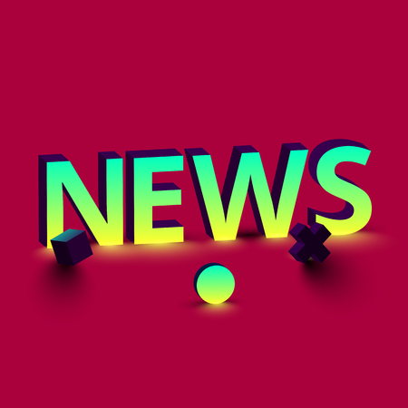 Green spectrum news 3d sign with geometric figures on red background. Vector illustration. のイラスト素材