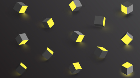 Black abstract background with yellow geometric 3d cubes pattern. Vector texture illustration.のイラスト素材