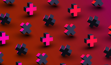 Red background with pink spectrum rotating 3d crosses pattern. Vector textured illustration.
のイラスト素材