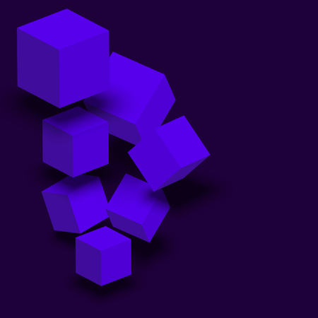 Purple background with blue 3d cubes. Vector illustration.のイラスト素材