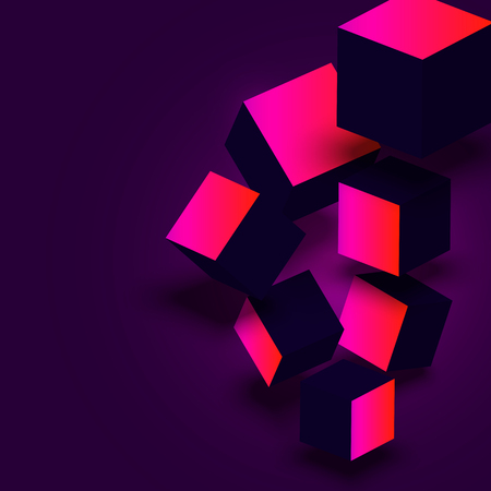 Purple background with pink spectrum 3d cubes. Vector illustration.のイラスト素材