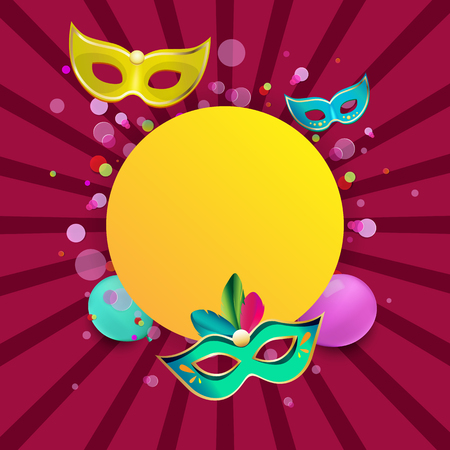 Pink and yellow round carnival background with colour masks and balloons. Vector illustration.
のイラスト素材