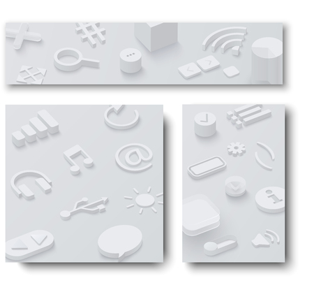 Three grey 3d backgrounds with web symbols. Vector illustration.のイラスト素材