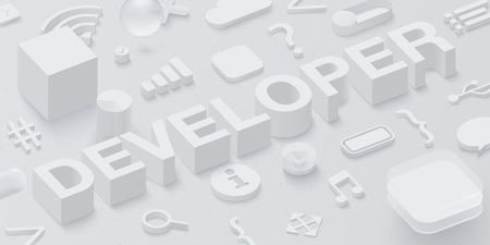 Grey 3d developer background with web symbols. Vector illustration.のイラスト素材