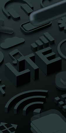 Black 3d LTE background with web symbols. Vector illustration.