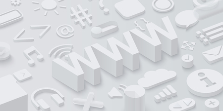 Grey 3d www background with web symbols. Vector illustration.のイラスト素材