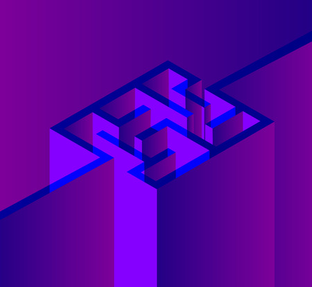 Abstract purple background with 3d labyrinth. Vector illustration.のイラスト素材