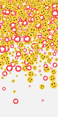 White background with red likes, hearts and yellow smileys signs. Vector illustration.のイラスト素材