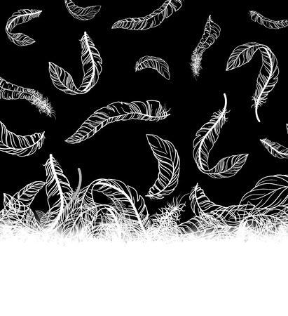 Black carnival background with white feathers pattern. Vector illustration.のイラスト素材